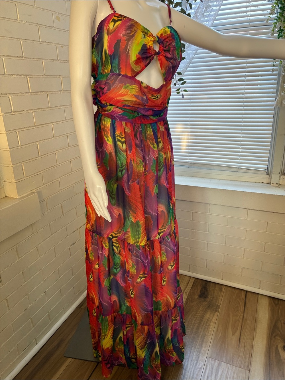 Vibrant Multicolor Cutout Maxi Dress with Adjustable Straps